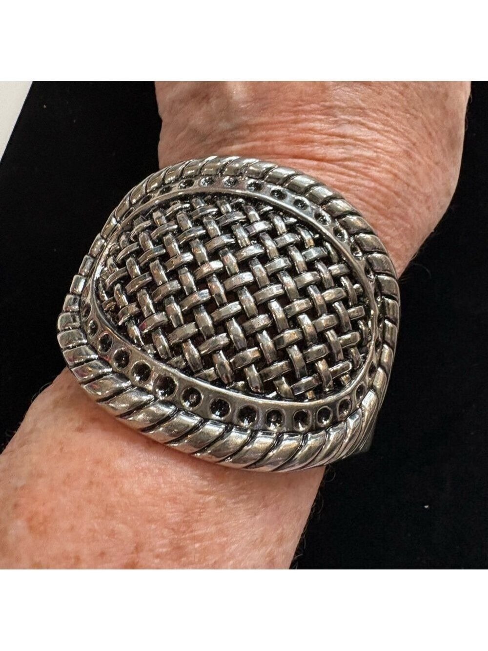 Chunky Silver-Tone Woven Statement Cuff Bracelet